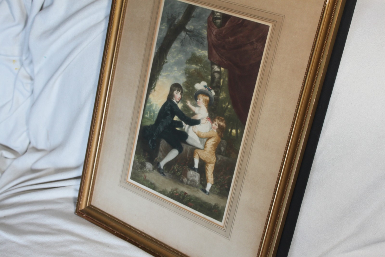 Vintage Mezzotint Engraving Dorothy Woollard “Affectionate Brothers” Framed