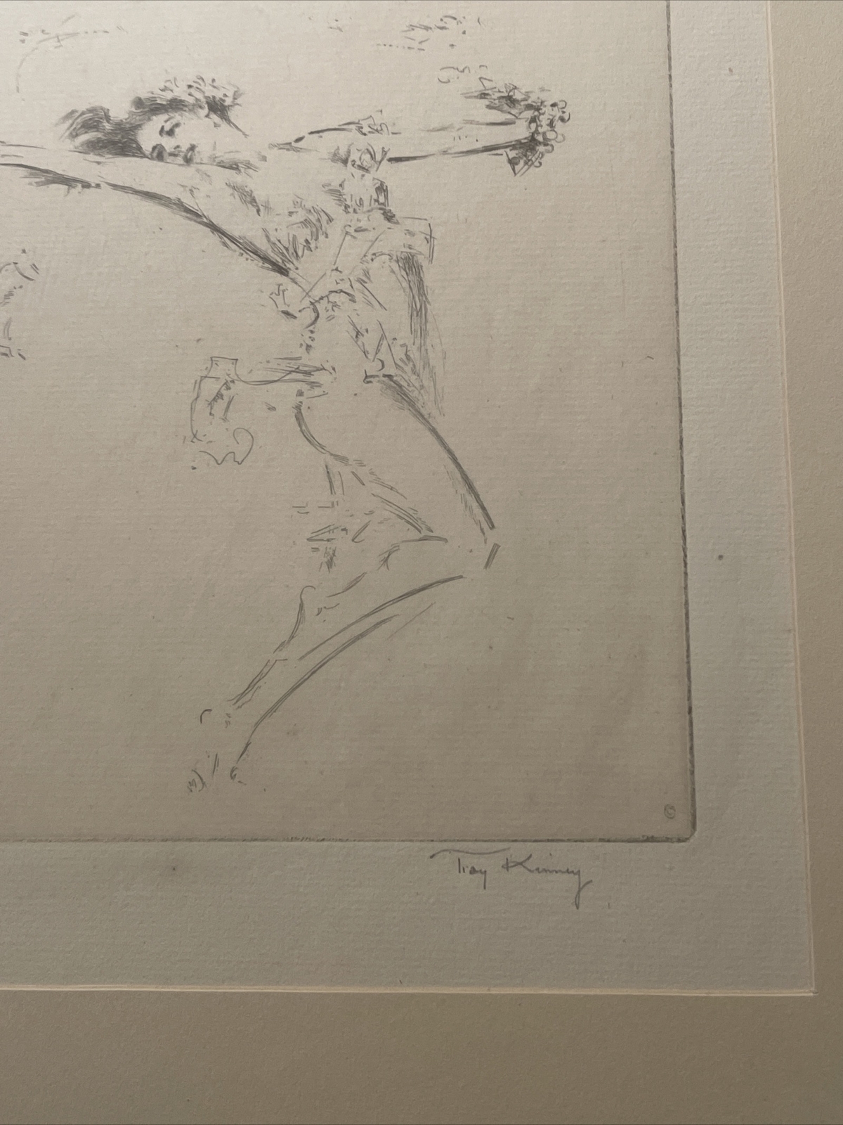 Antique Etching Soul Vine Dancer Troy Kinney Listed American Art Deco Women