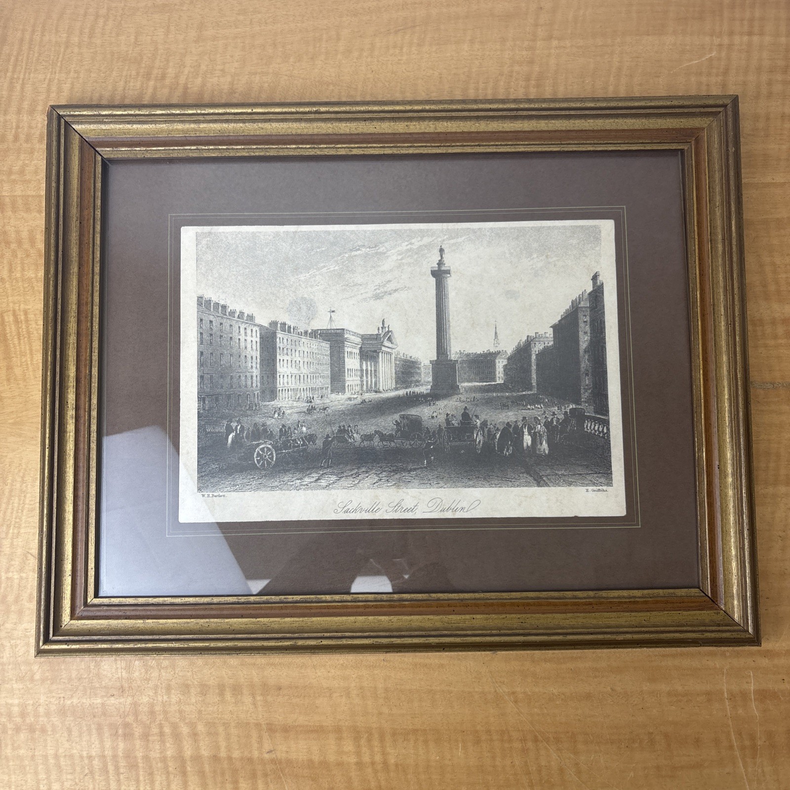 1840 Sackville Street Dublin Ireland Antique Print – Matted and Framed Bartlett