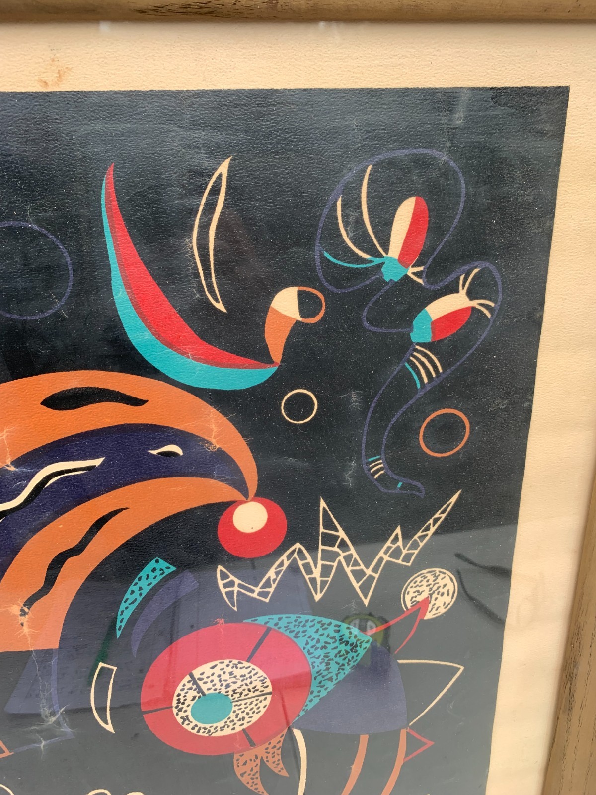 Kandinsky VTG 1938 Signed Heavenly Bodies Comets Abstract Framed Art 23X27″