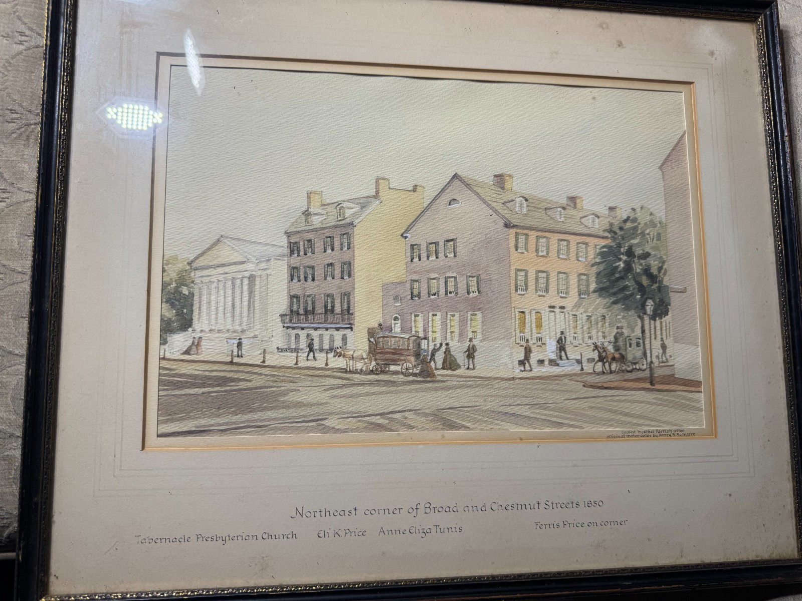 Antique “Northeast Corner Of Broad And Chestnut Streets Philadelphia 1850” Print