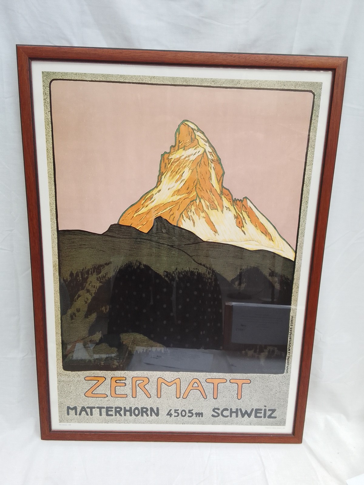 Vintage Travel Poster ~ Zermatt Matterhorn 4505M SCHWEIZ ~ Framed ~ 54 x 73.5cm