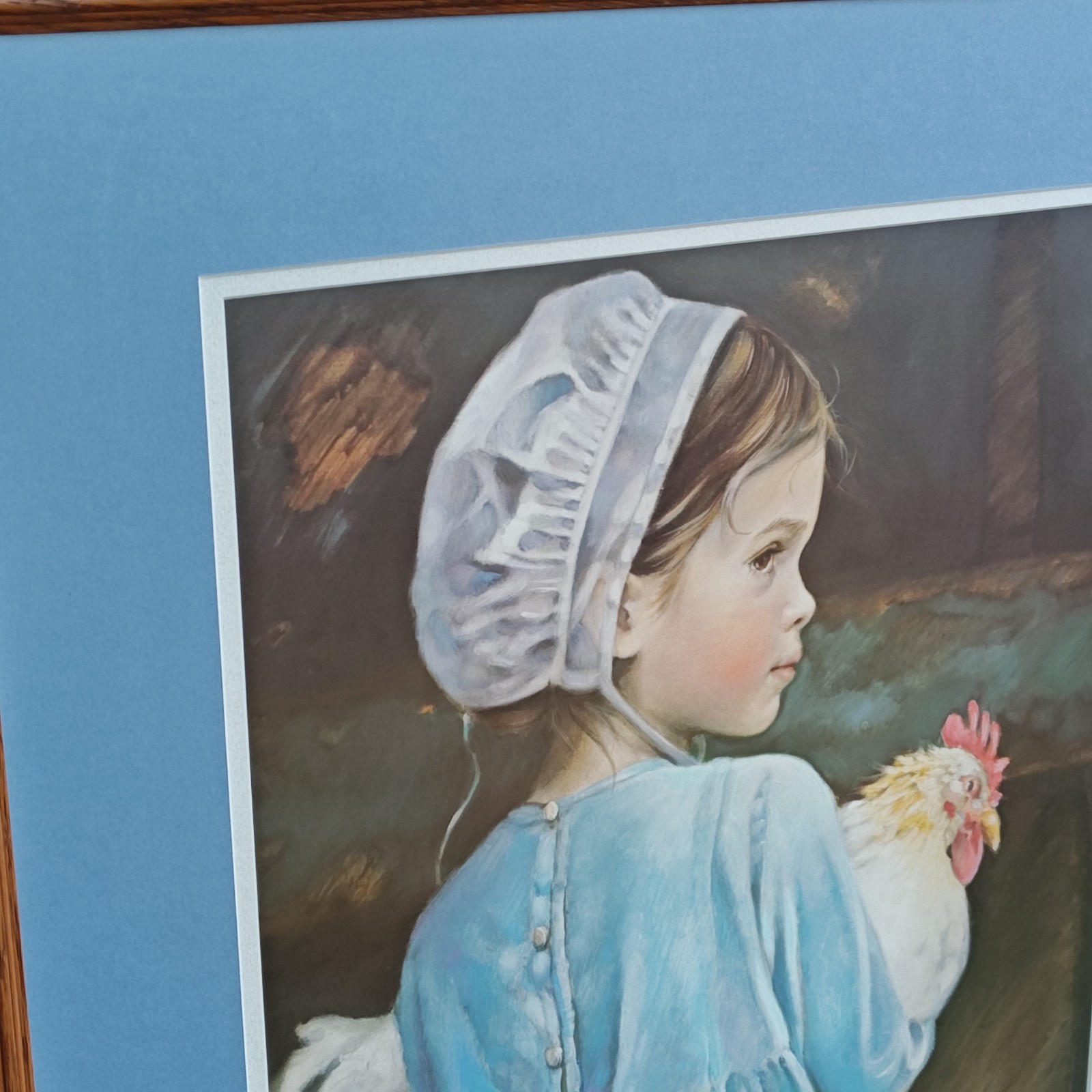 Nancy N.A. Noel Emma Amish Girl Seal Signed Lithograph Print Framed 23″x21″