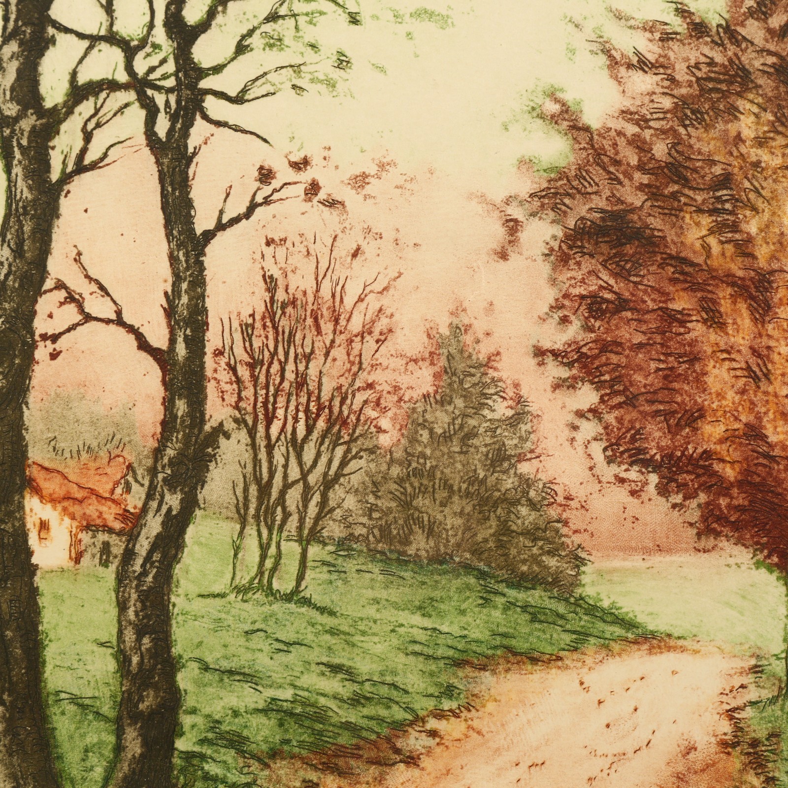 Paris Etchinbg Society Etching Framed Landscape Art Print Signed