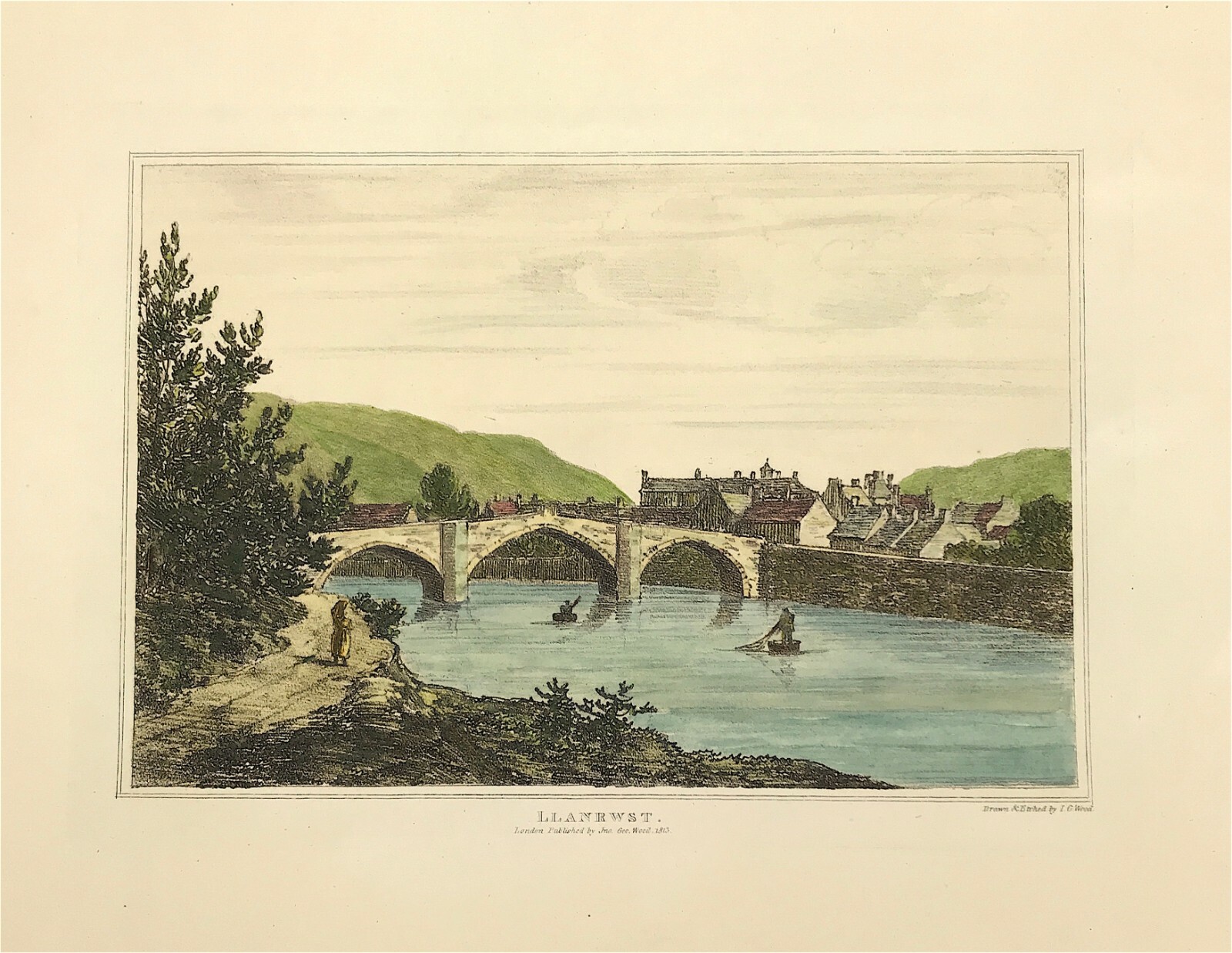 Wales River Conwy Denbigh Llanrwst etched print 1838 hand colour