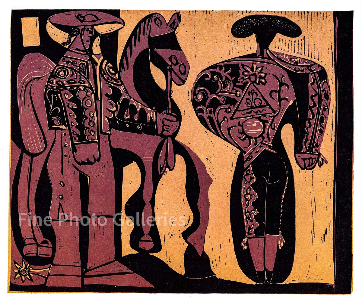 1959 Vintage PABLO PICASSO Picador Matador Bullfighting Linocut Lithograph Art