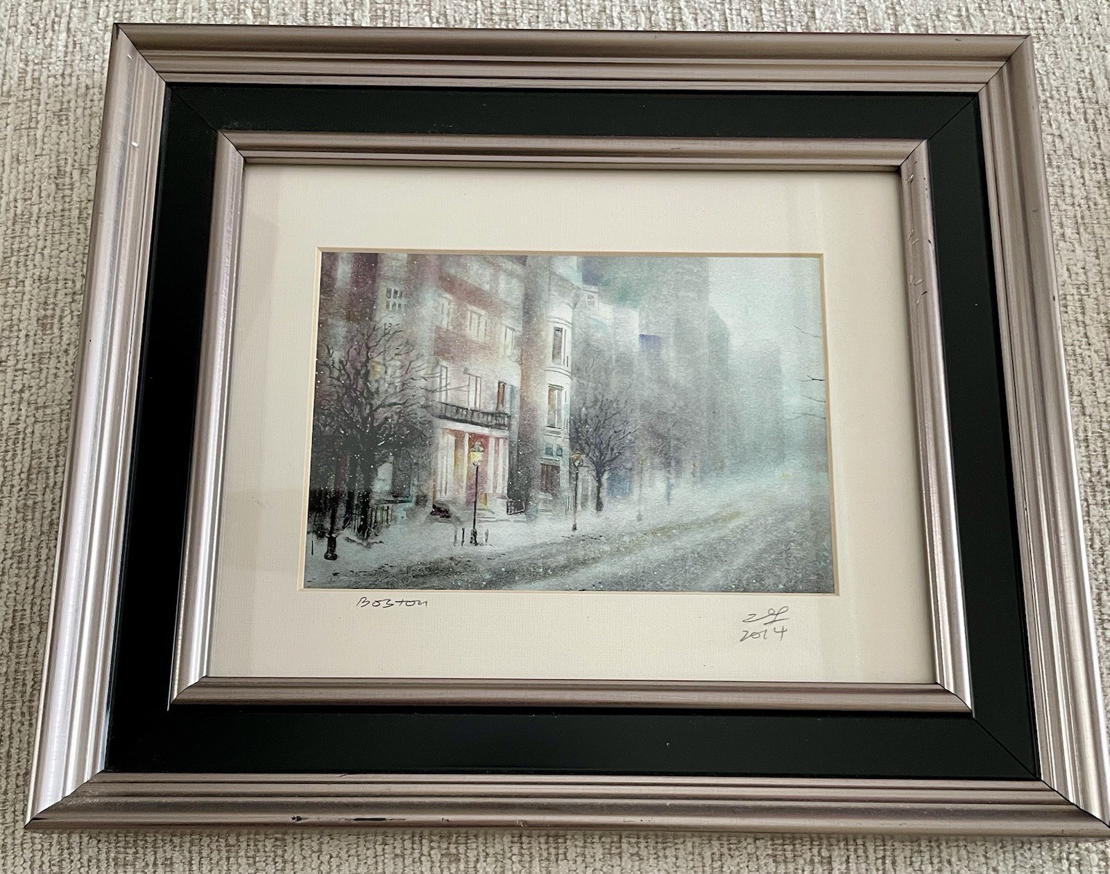 Boston Winter Scene Print Signed and Dated Framed Print Measures 5” X 7”
