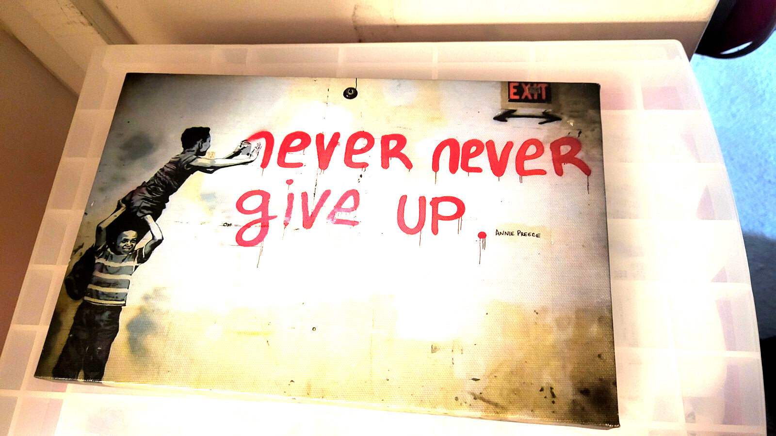Banksy Canvas Wall Art Never Give Up 19.5 CM Length Width 29.5CM Modern Fun