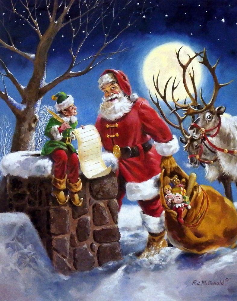 R.J. McDonald Checking it Twice S/N Christmas Santa Art Print 16 x 22.5