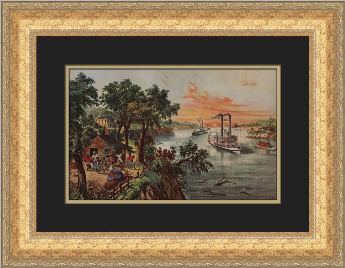 Currier & Ives Low Water in the Mississippi Custom Framed Print