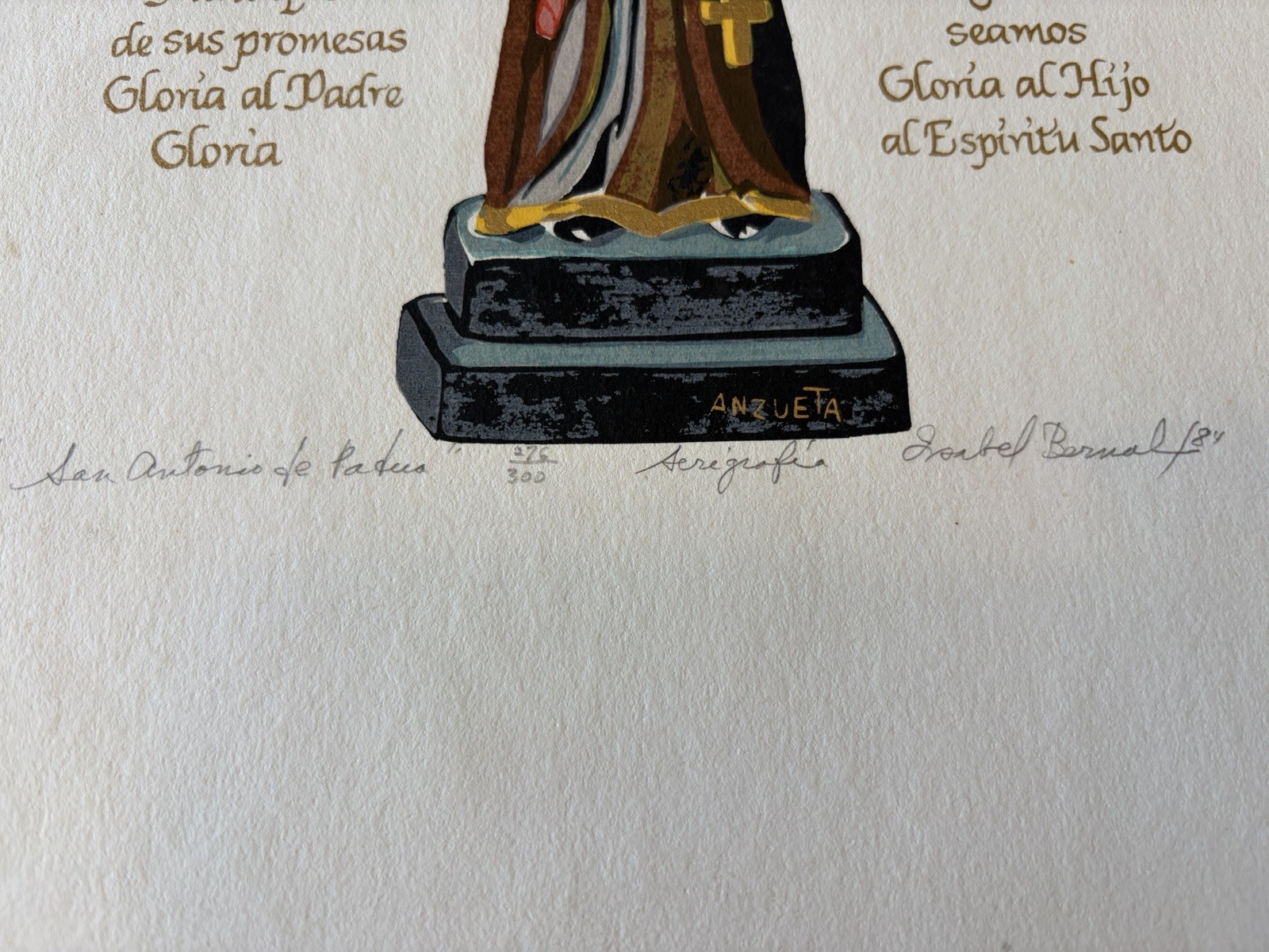 Isabel Bernal Carlos Anzueta Signed/Numbered Serigraph San Antonio de Padua ‘84