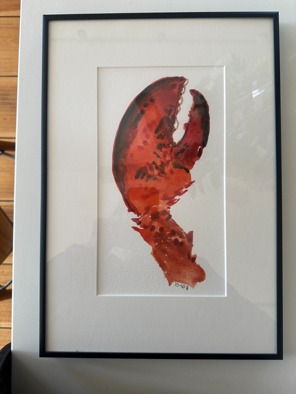 New Framed Lobster Claw Giclee Print from Original Watercolor by Maine Artist