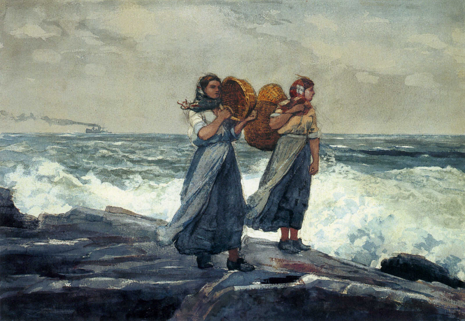 Winslow Homer A Fresh Breeze 1881 Two Women Walk Shore Fine Art Print 17″ x 22″