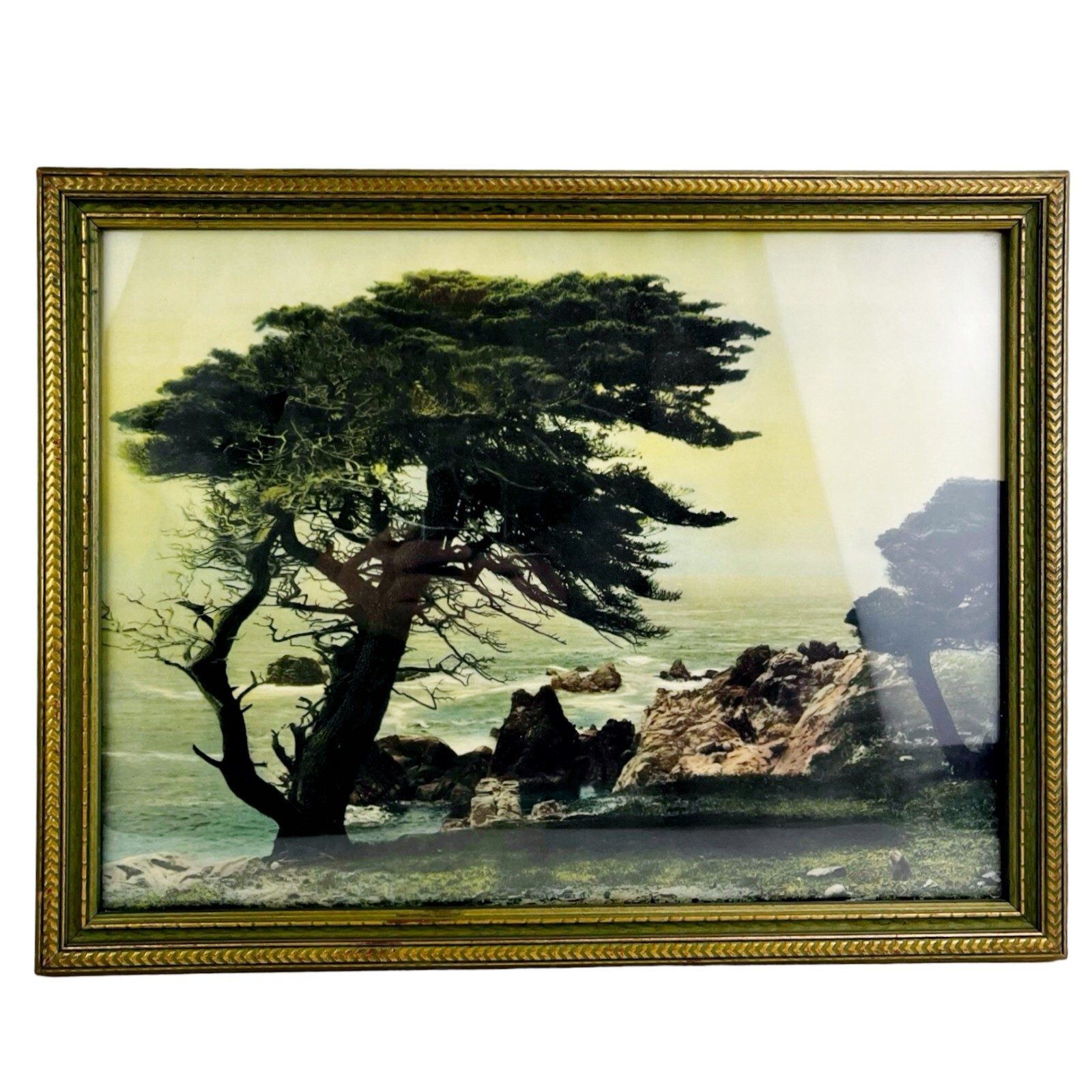 Antique Framed Seascape Art Print Tintogravure 1927 Brown & Bigelow Coast 18″