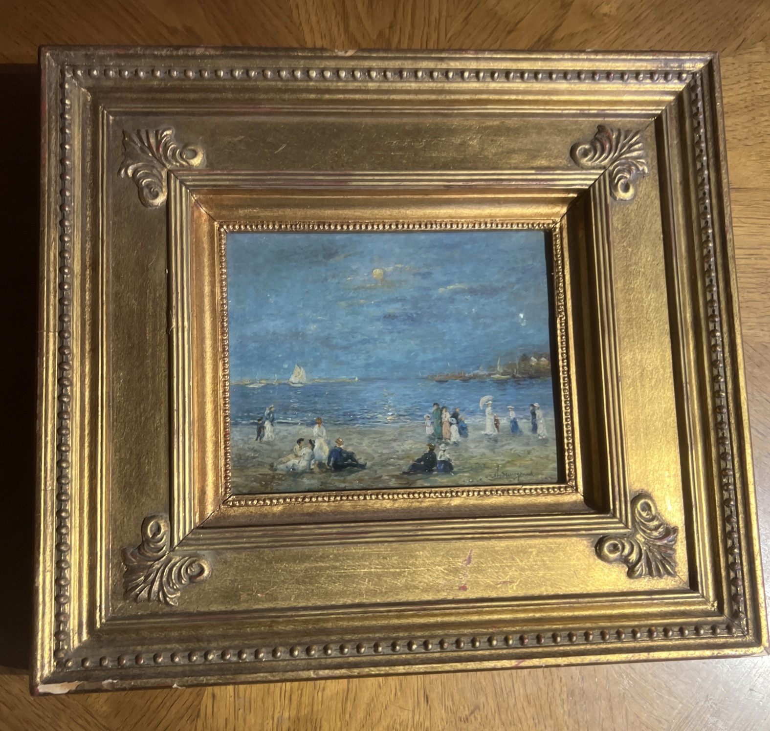Albert Munghard Beach Scene Impressionist 17 x 19”Framed