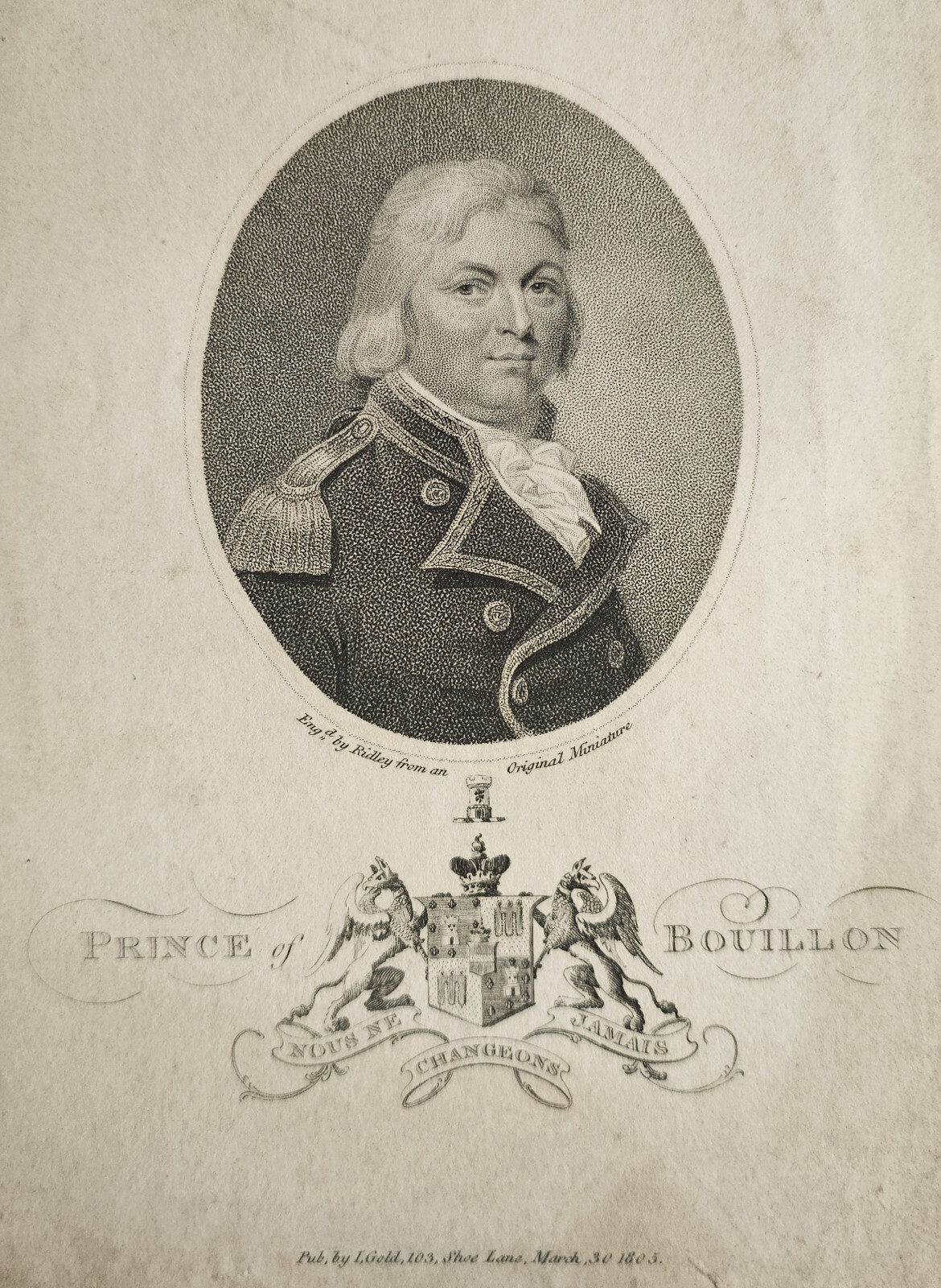 Prince of Bouillon – Antique Print, Portrait of Philippe d’Auvergne after J Gold