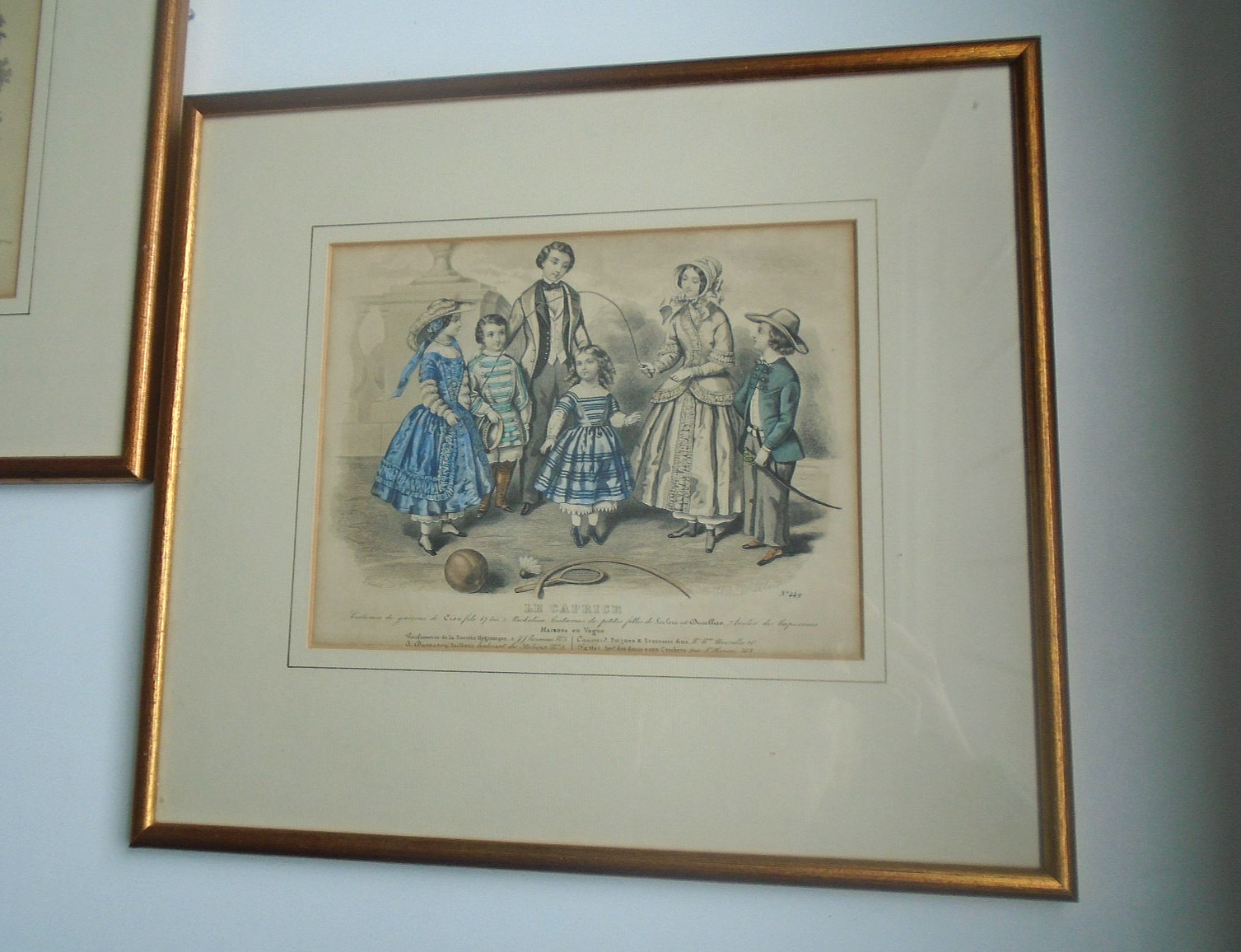 Antique LE CAPRICE French Fashion Vogue Print Pair 19th Century in Gilt Frames
