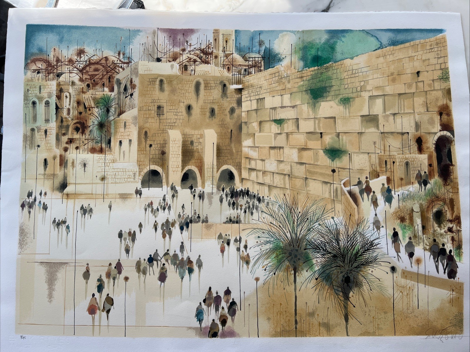 Shmuel Katz (Israel 1926–2010) Cotel, Jerusalem Vibrant Large Signed Serigraph