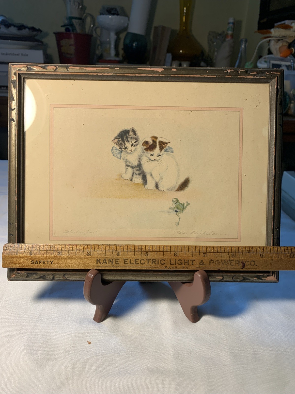Vintage Kitten Print , Who Are You? By Artist Meta Pluckebaum