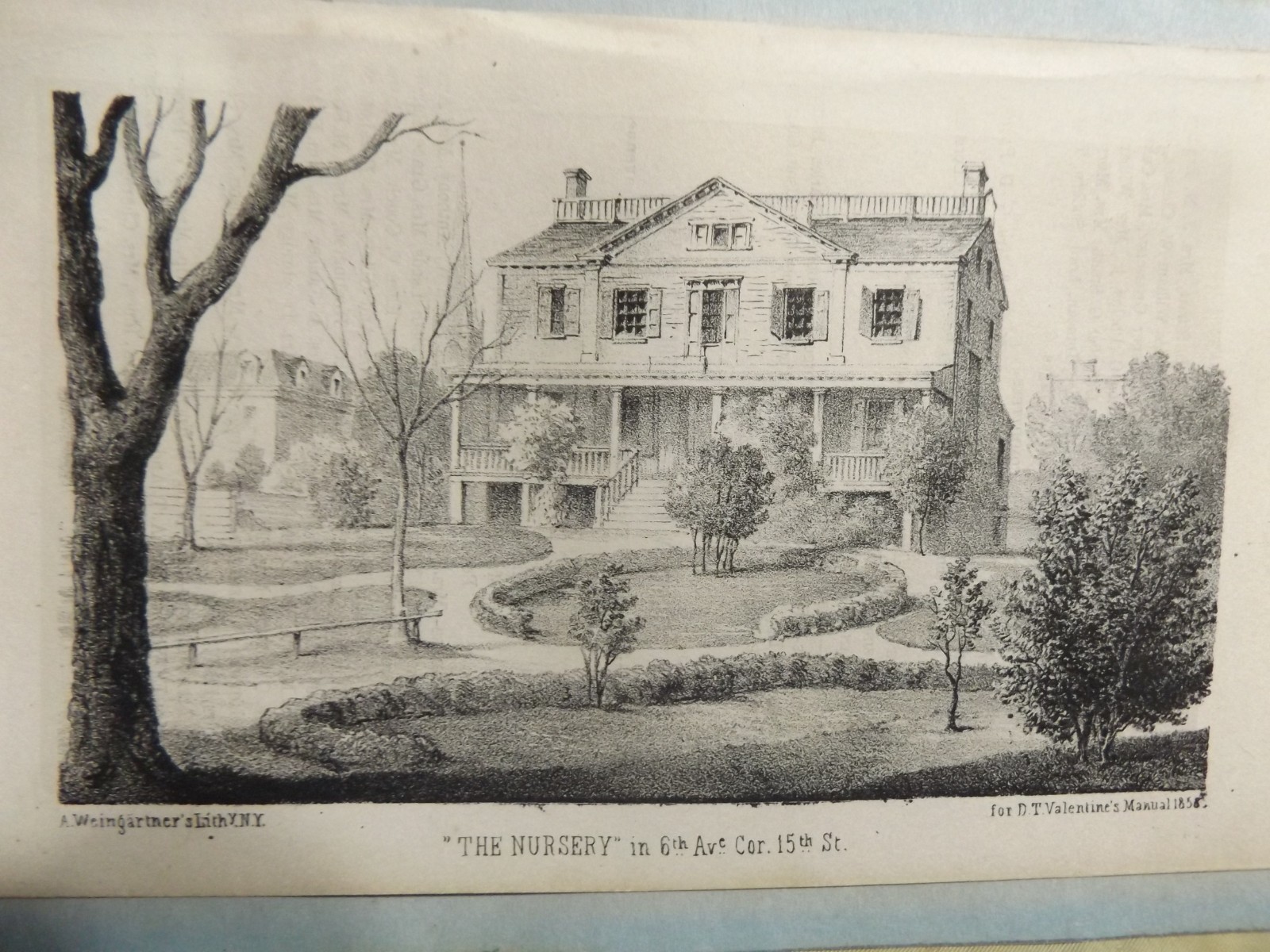 Antique Ephemera 1858 Lithograph Art NYC Nursery 6th Ave 15th St Mounted Paper