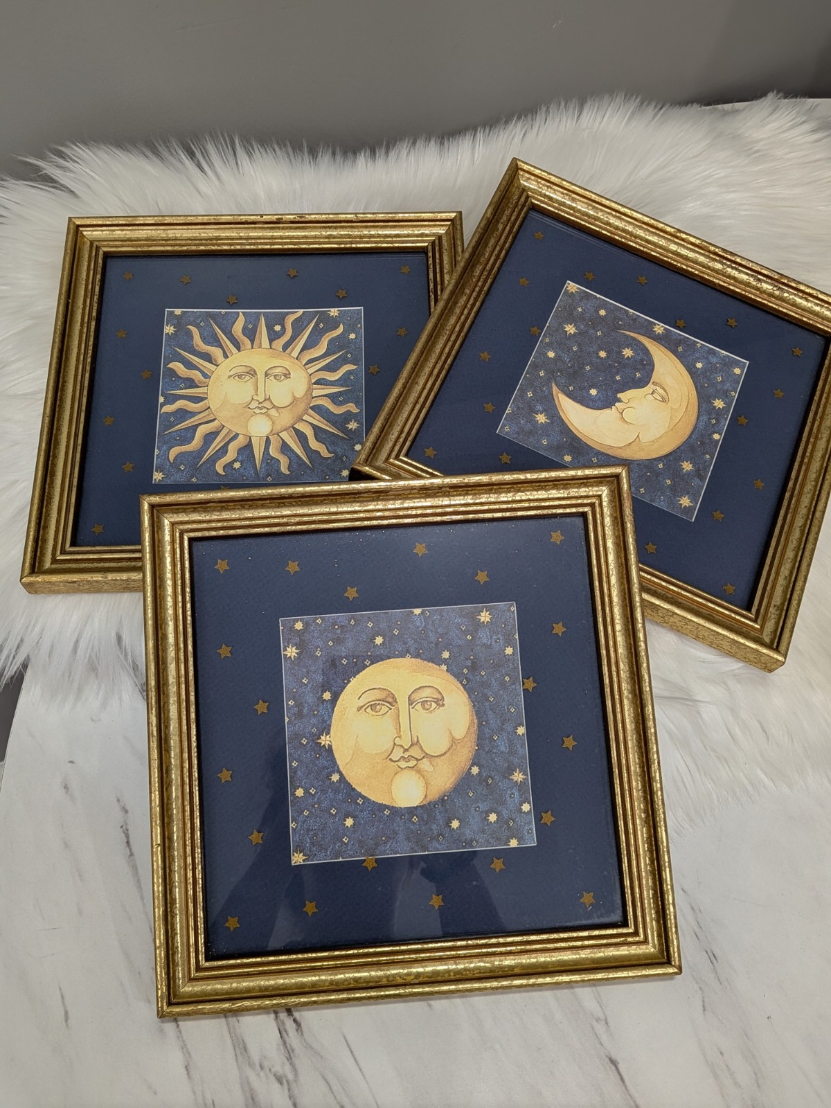 Lot 3 Celestial Sun Moon Gold Framed Prints Mary Beth Zeitz Whimsigoth Decor 9×9