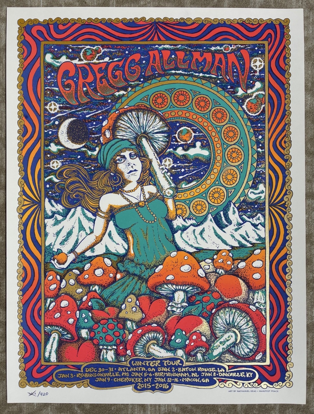 GREGG ALLMAN Brothers 2015-2016 Winter Tour Rock Concert SCREEN PRINT POSTER