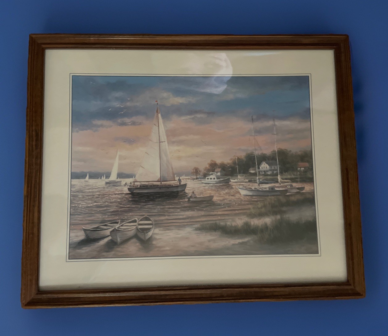 Sailboat Scene Morning Sunrise By T.C. CHIU Framed Print 17×21