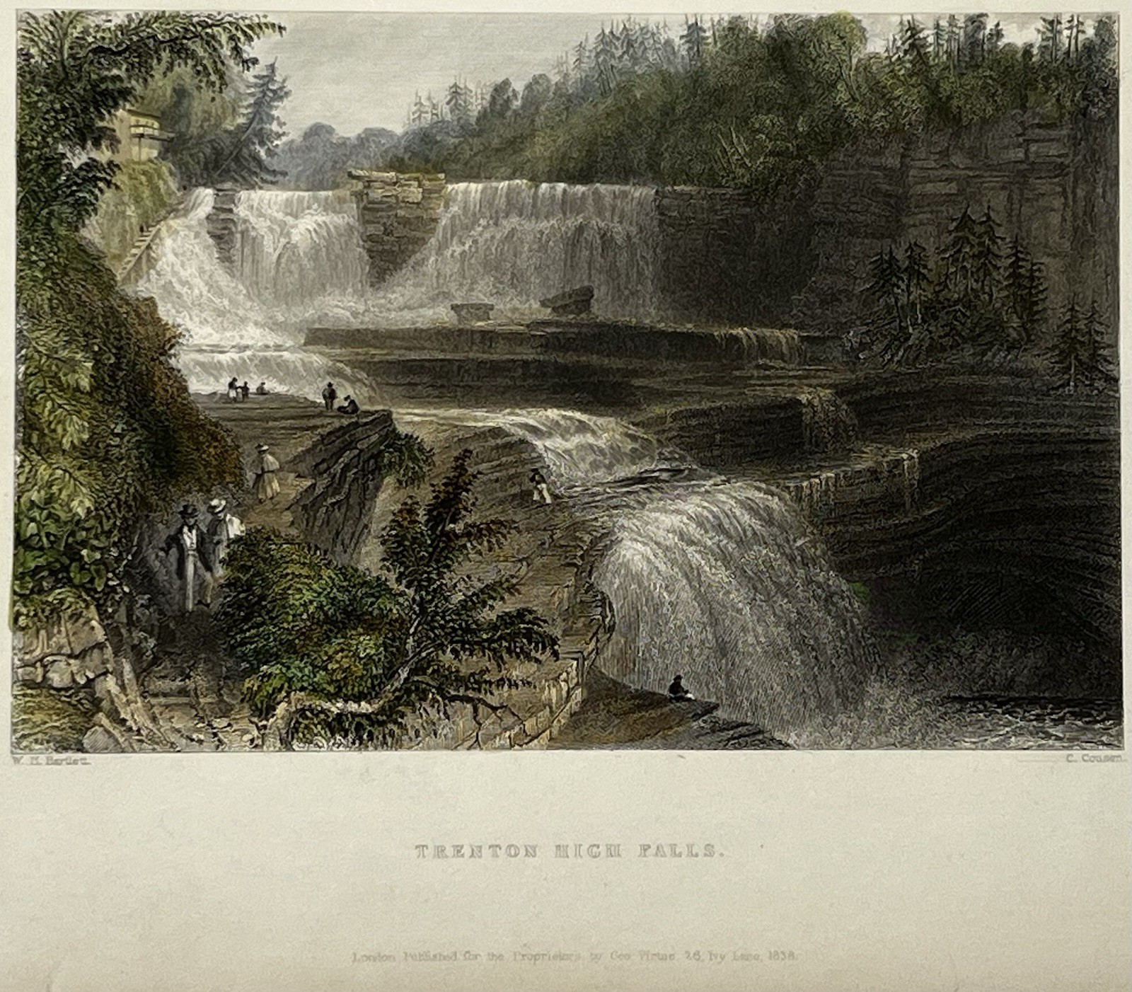 Orig. 1838 Print,Trenton High Falls,NY,Bartlett,Engraving,Hand Colored,Upstate