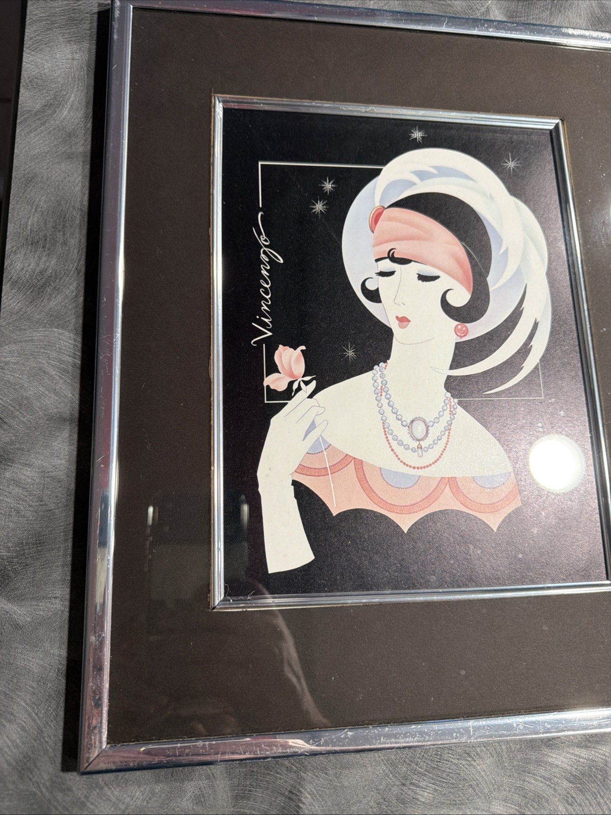 Elegant Lady With Rose Print by Vincenzo Matted & Framed