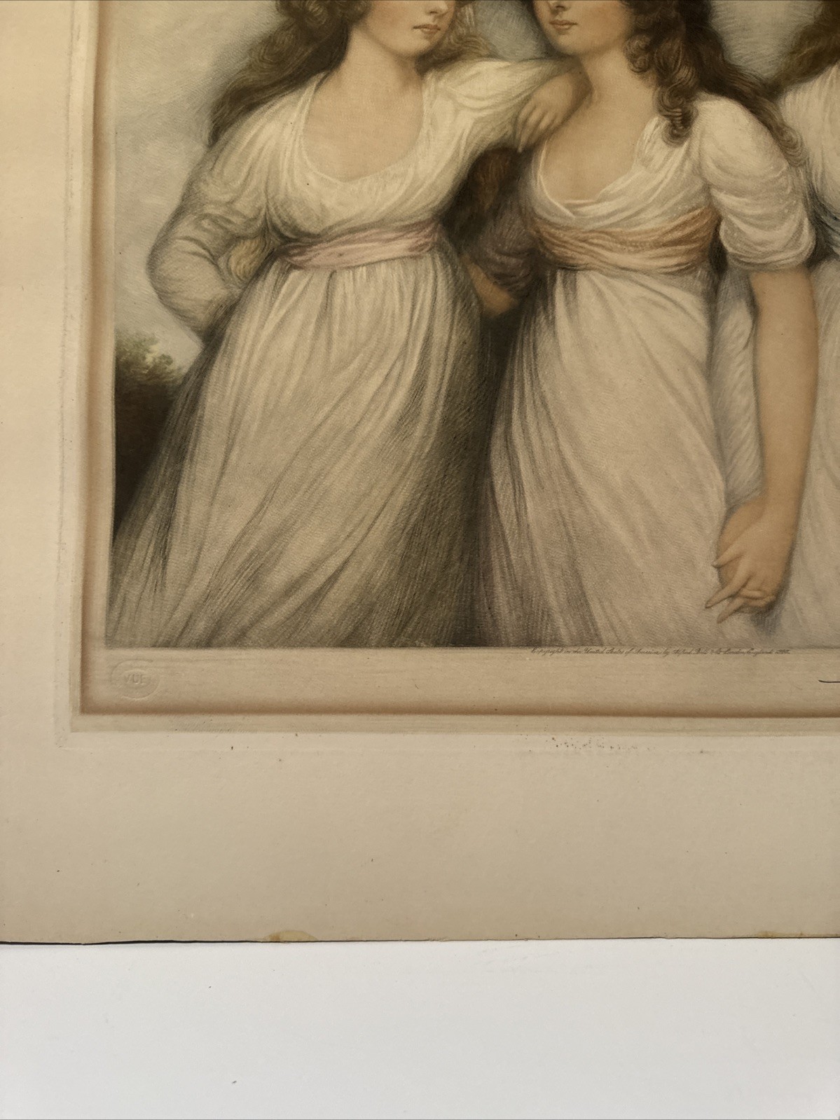 ANTIQUE 3 FRIENDS SISTERS PORTRAIT ART DECO NOUVEAU VICTORIAN ENGRAVING WOMEN