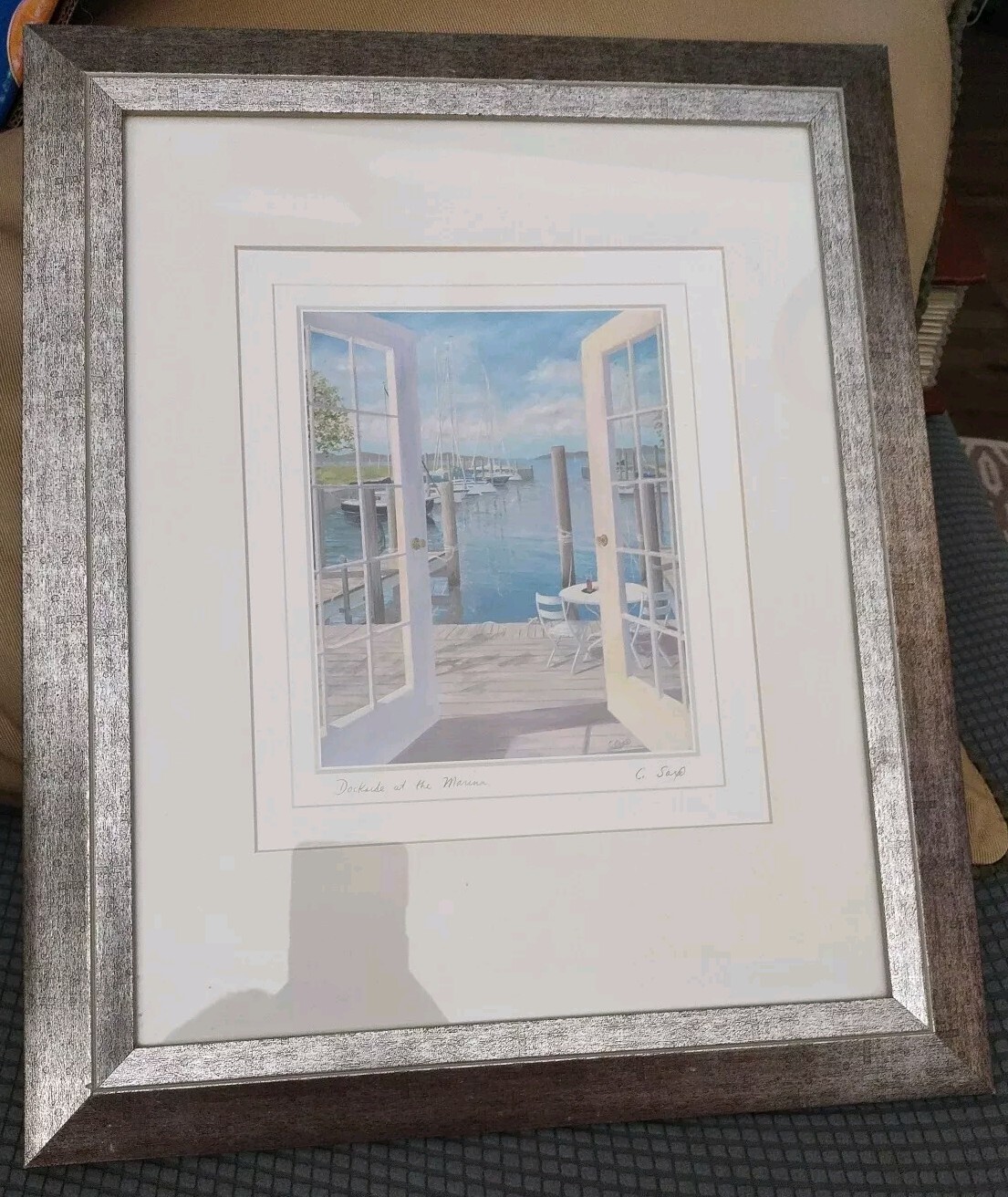 Dockside At The Marina ART PRINT By C. Saxe 16 3/4x 13 1/2in Signed And Framed