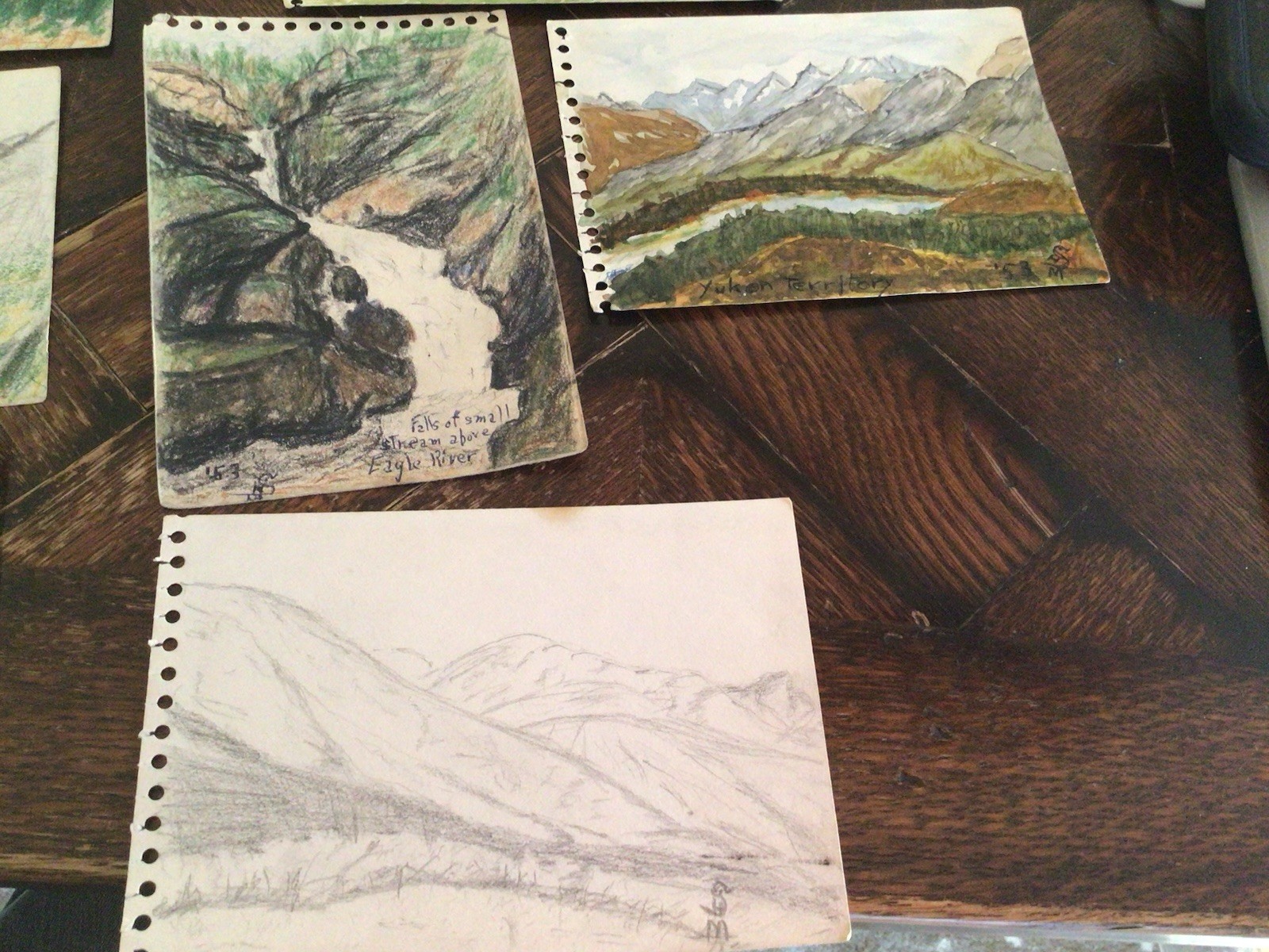 Vintage 1953 Alaska Artist H.M. SPARROW landscape DRAWINGS Inuit Nature