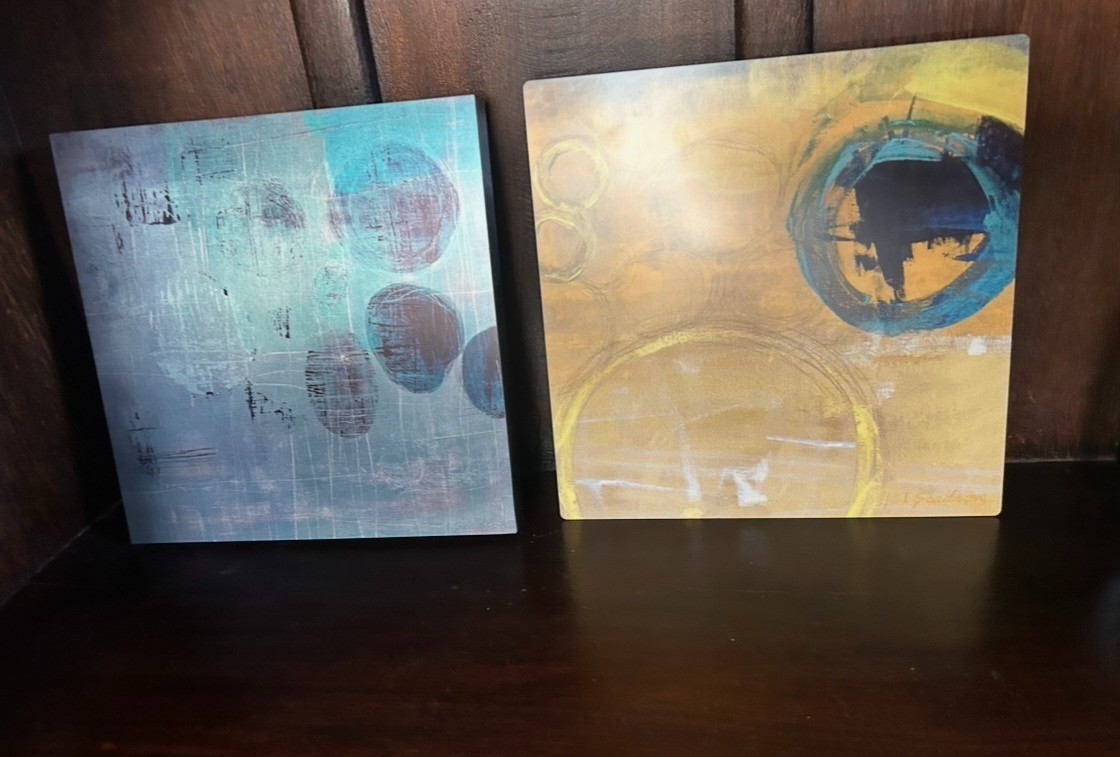 Two Signed 8×8 prints by Lisa Scadron “Emerging III” and “New Worlds VII”