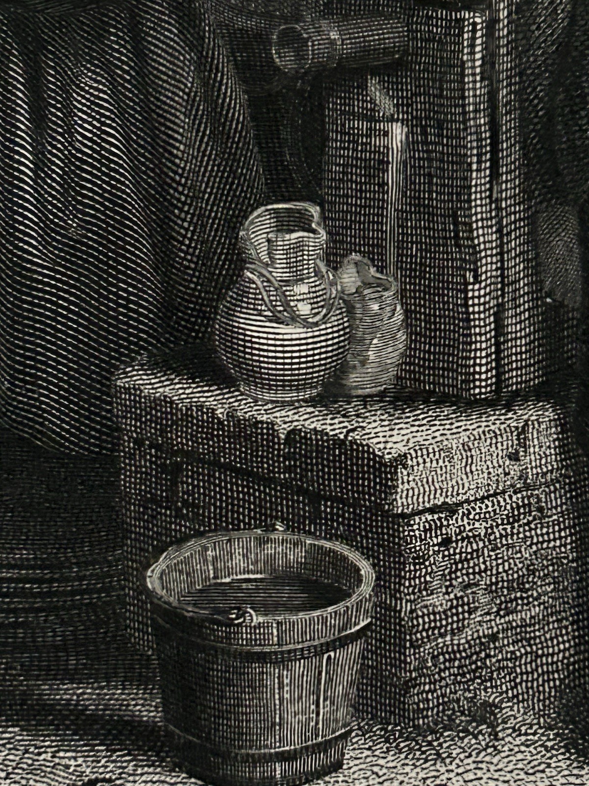 Antique Print The Broken Window c1800s Etching by W. H. Knight & H. Lemon