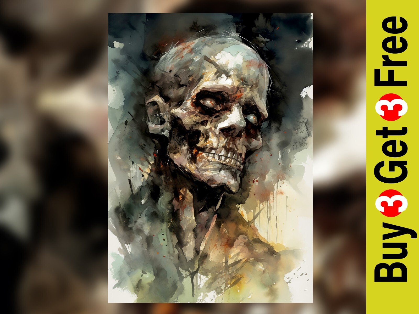 Creepy Zombie Painting 5″x7″ Print on Matte Paper | Horror Gothic Wall Art