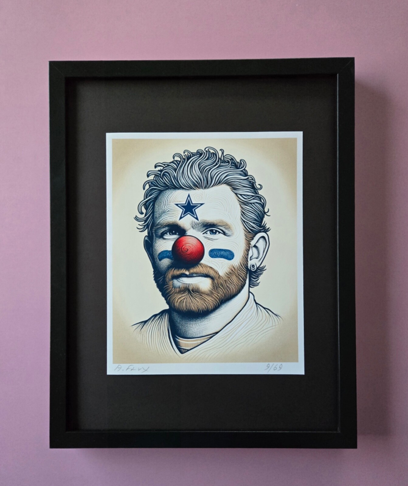 AIDAN FLUX | Hand Signed Authentic Print Framed The Dallas Cowboy COA
