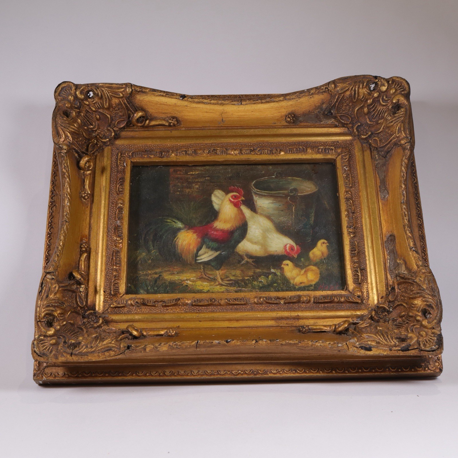 Cockerel Picture Rooster Framed Print Victorian Style 29x24cm