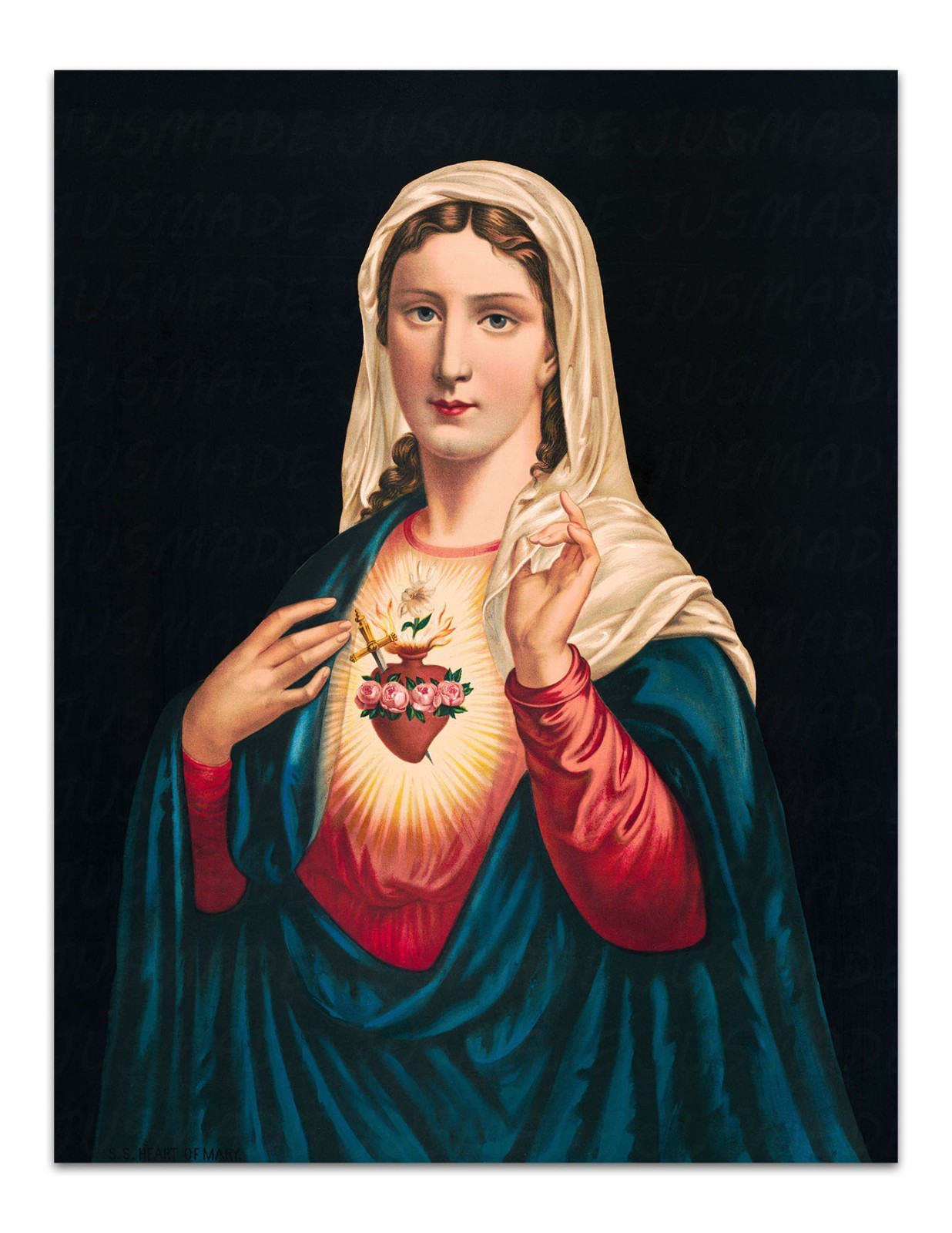 Sacred Heart of Mary – Religious Art Print Vintage 1890 Virgin Mary Wall Decor