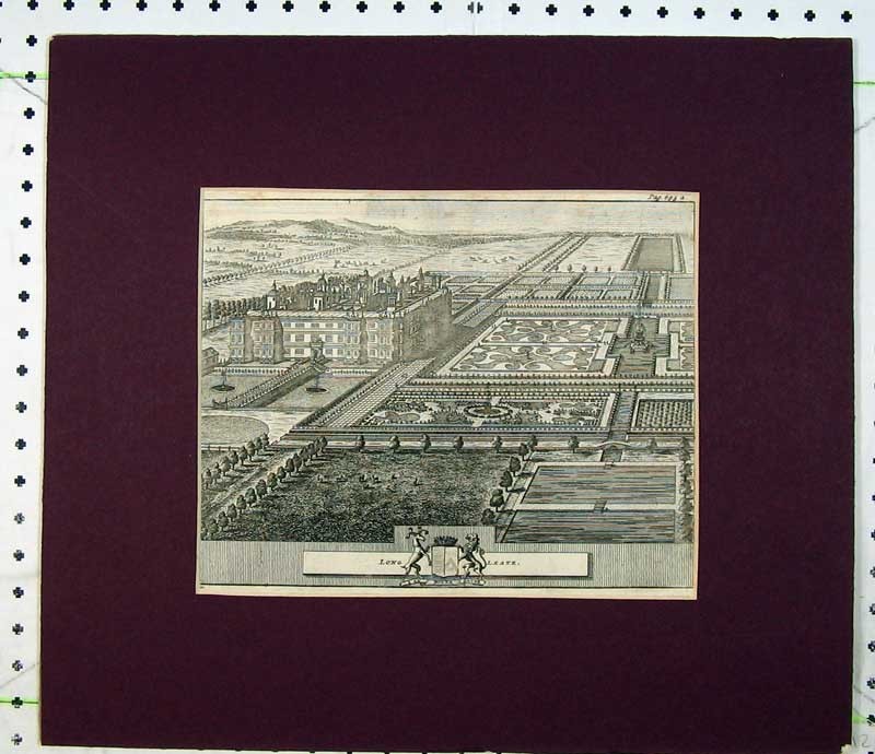 Old Antique Print C1800 Engraving Long Leate Mansion House Gardens Trees 19th