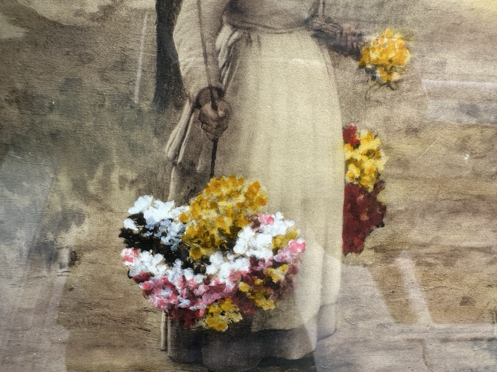 Antique George Hitchcock 14”x28” Lithograph Flower Girl In Holland w Best Frame