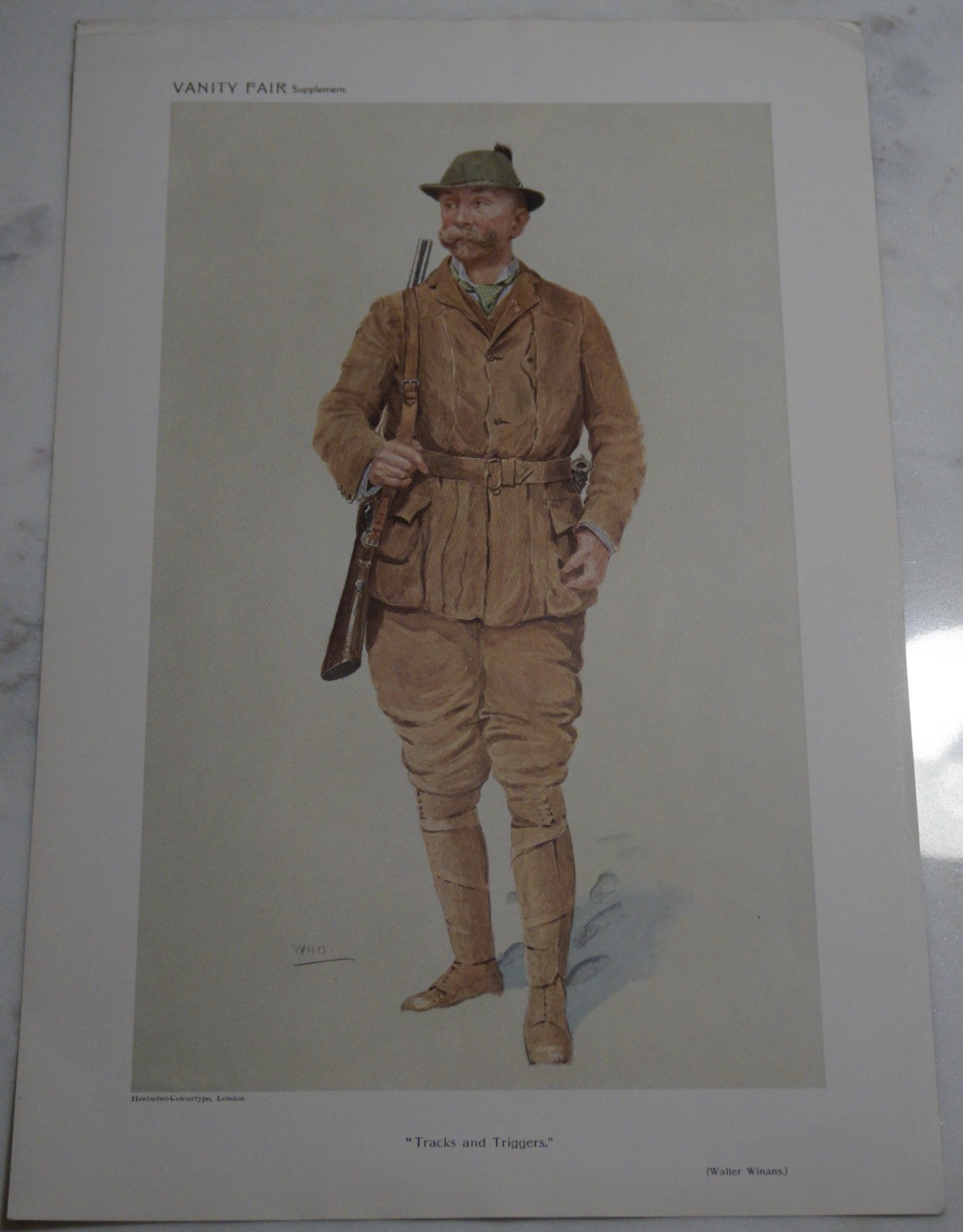 Antique Victorian Vanity Fair Print “Tracks and Triggers” Walter Winans WHO 1909