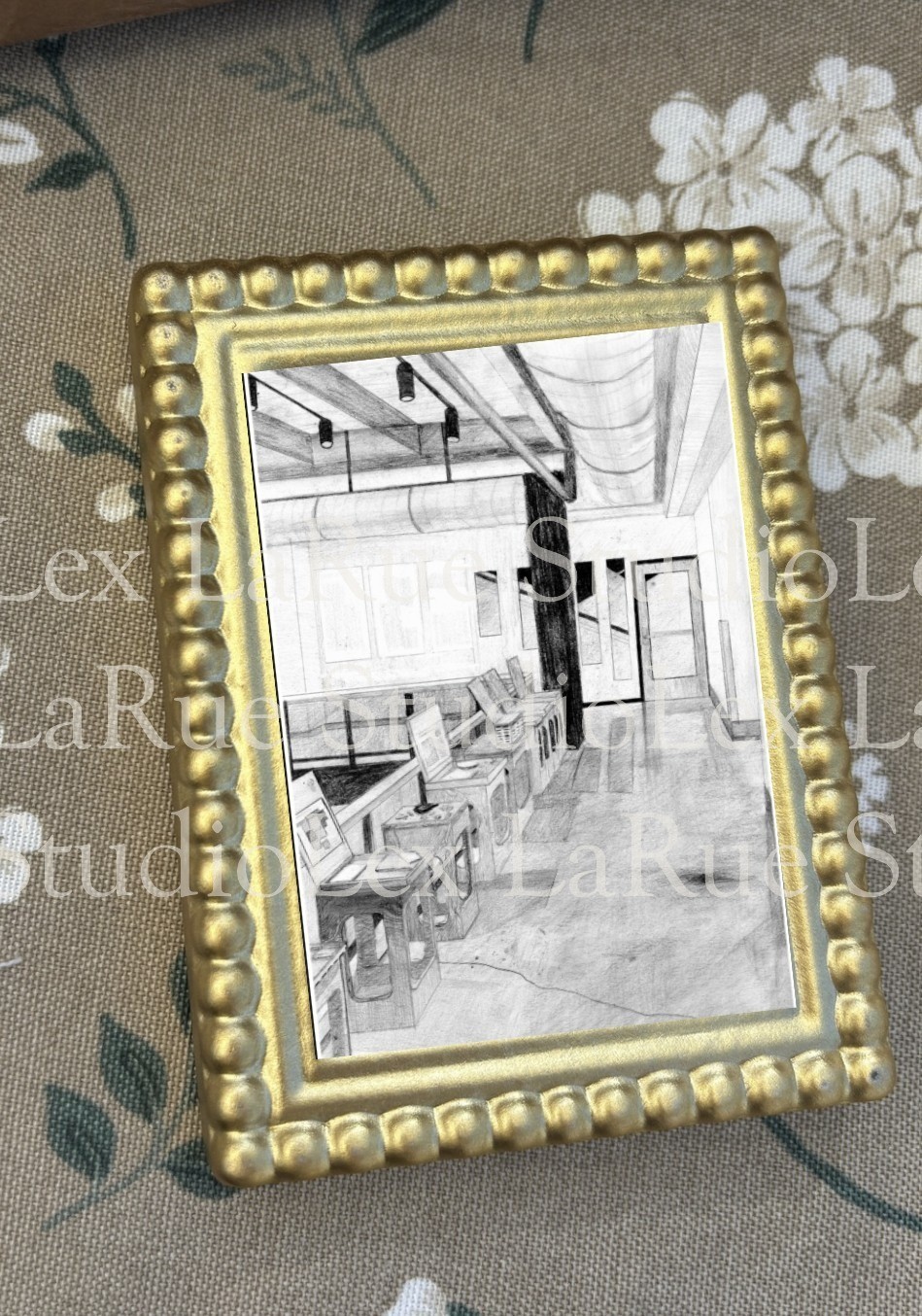ACEO Sketch Interior Hallway Perspective Black&White Drawing 2.5×3.5 in. SIGNED