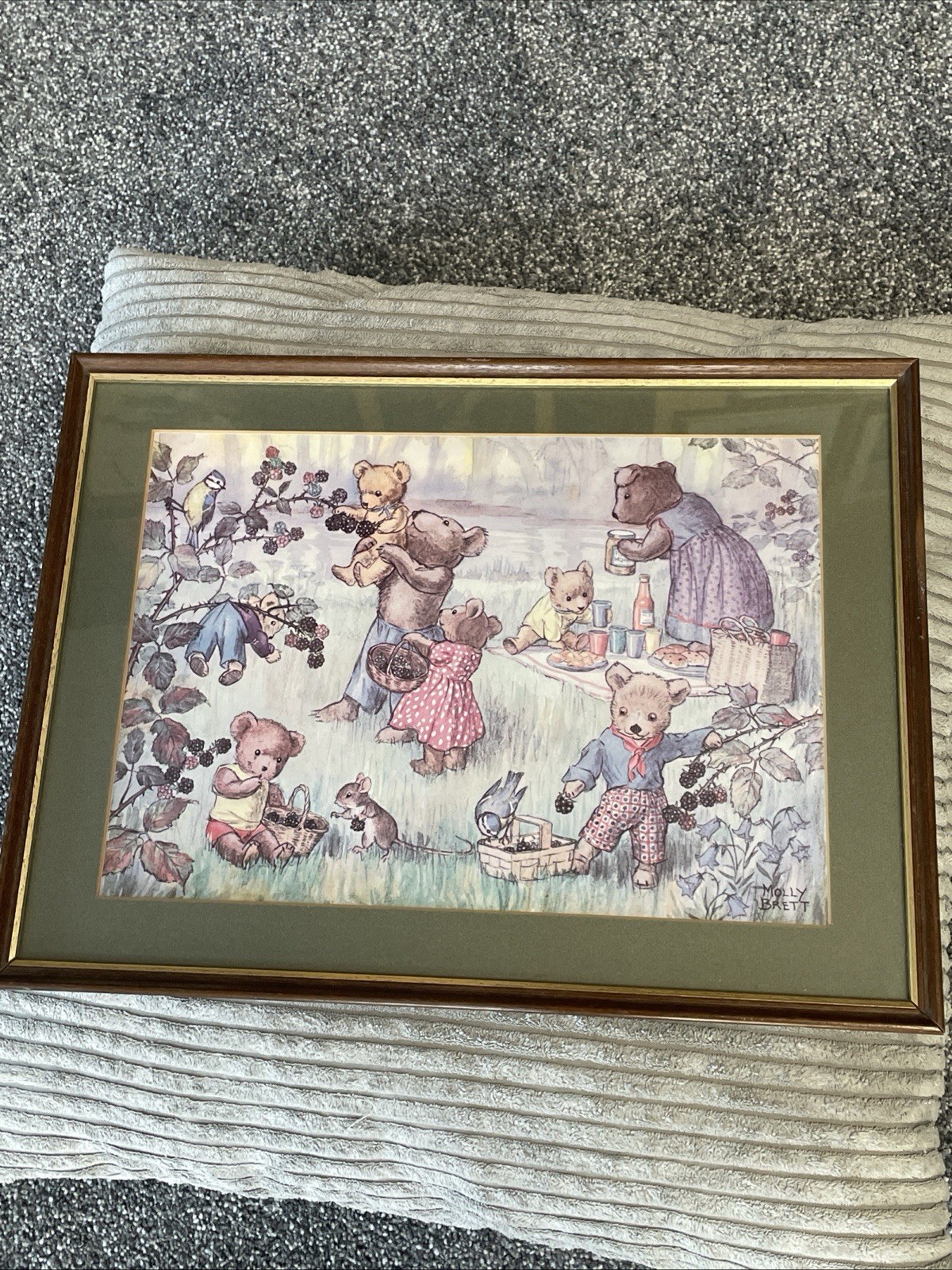 Teddy Bears And Blackberries by Molly Brett 1950s Print Vintage 42cm x 30cm