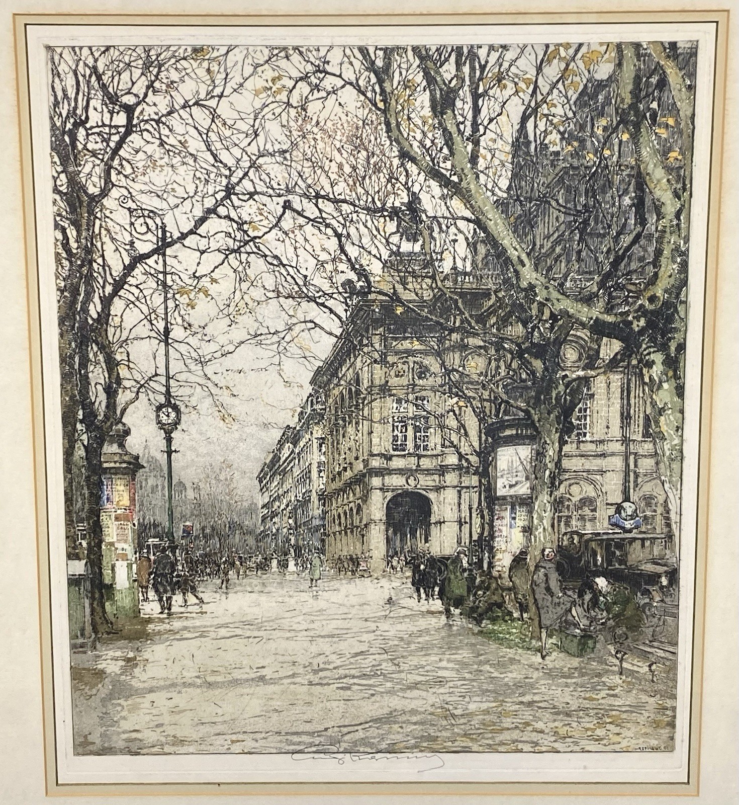 Original Luigi Kasimir Color Etching Antique Hand Signed Vienna Opera House Rare
