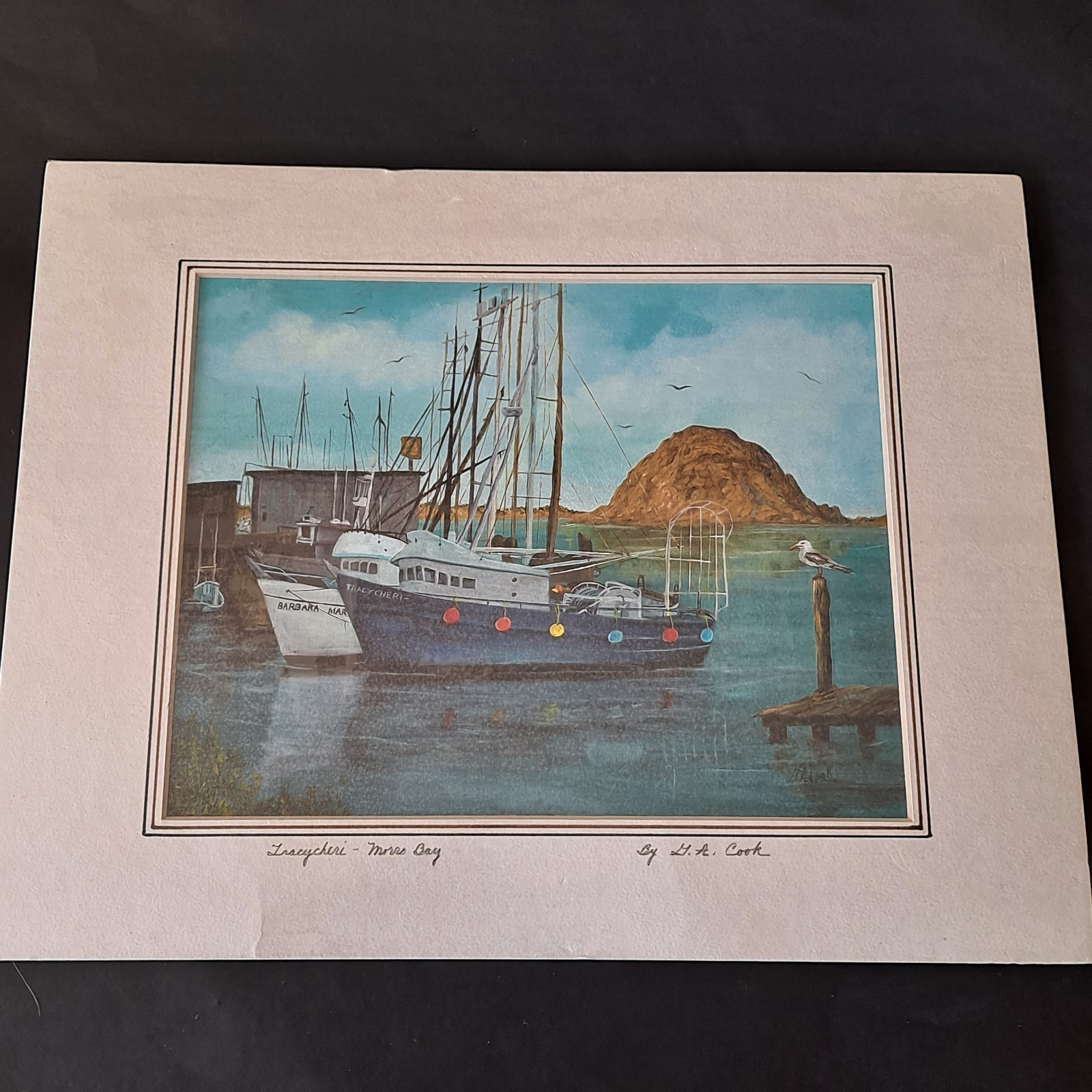 Signed Matted Art Print of Morro Bay by G. A. Cook Coastal Decor Nautical Boats