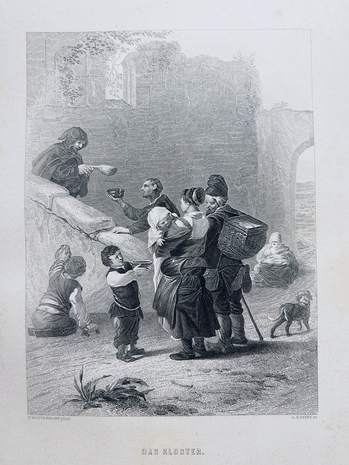 P. WOUVERMANN THE MONASTERY 1872 ANTIQUE STEEL ENGRAVINGS PAINTING ENGRAVING ART