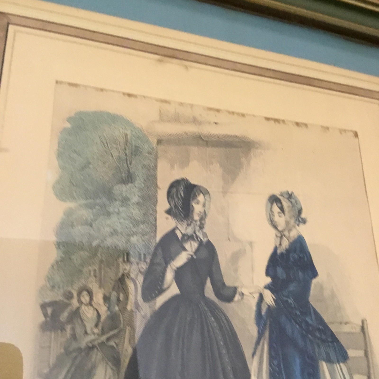 LE Miroir Antique French Fashion Print Framed 15.75” x 12.75” Hand Colored? 1844