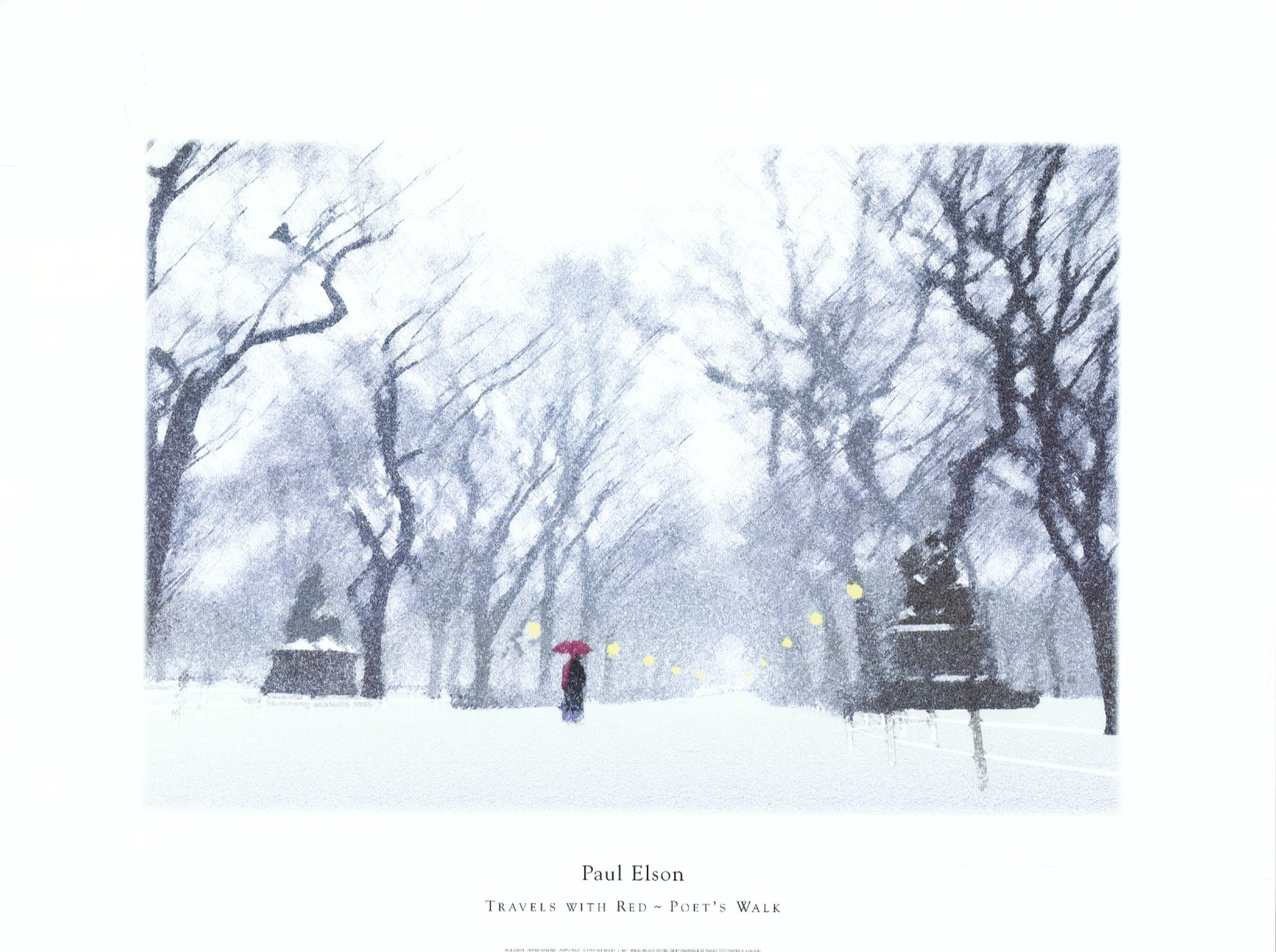 Paul Elson Travels with Red Winter Snow Poet Walk 31.5×23.75 in