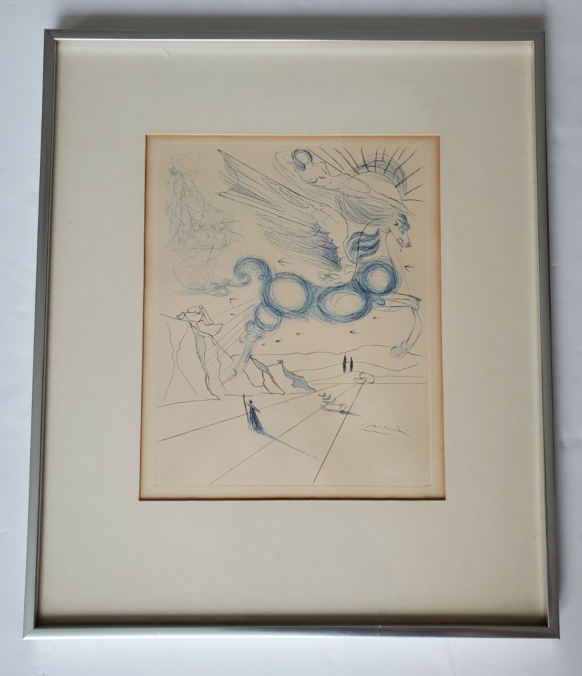 Salvador Dali Pegasus In Flight Lithograph in Silver Frame 18× 15″