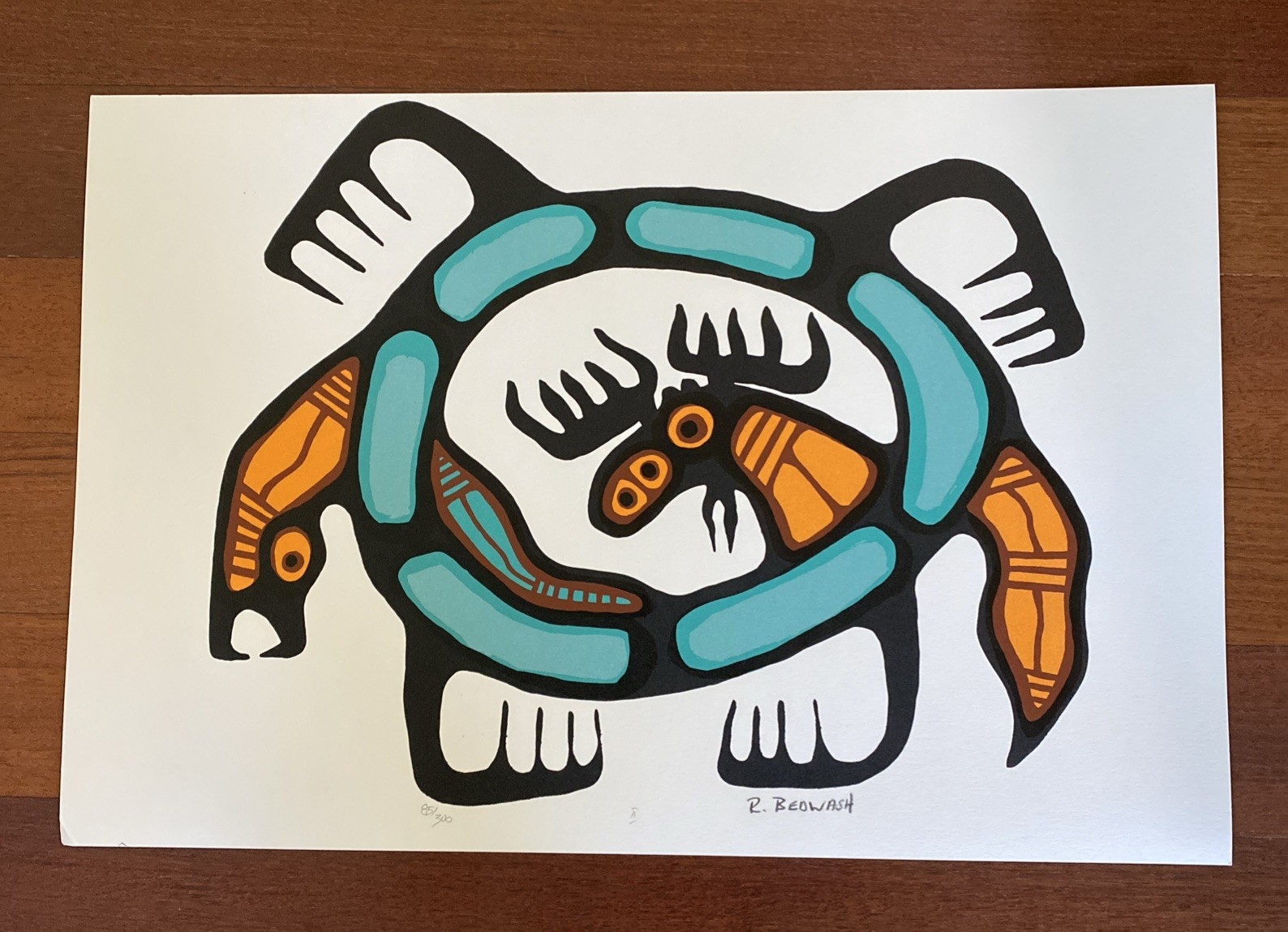 Vintage MCM serigraph Native North American Richard Bedwash Ojibwa Turtle Moose